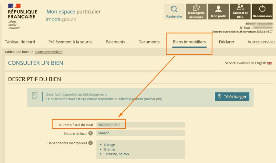 numéro fiscal d'u n bien immobilier